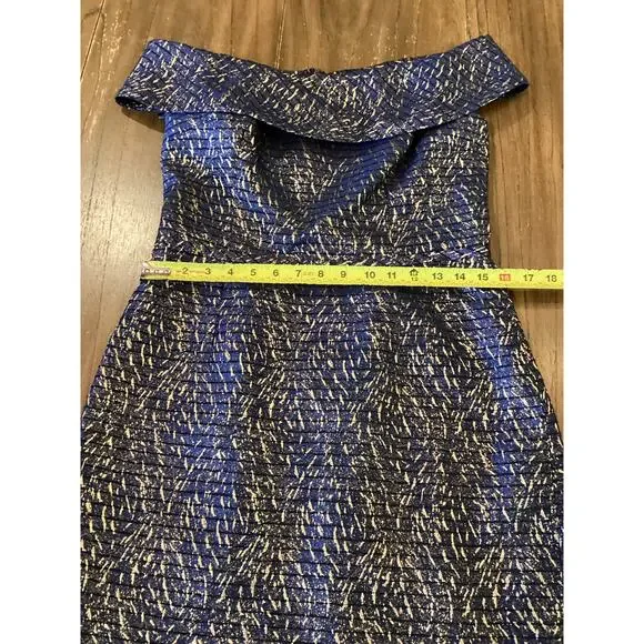 Teri Jon by Rickie Freeman Jaquard Stripe Off the Shoulder Sheath midi Dress 10 - Picture 8 of 9